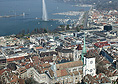 Vue de la cathédrale Saint-Pierre et de la rade de Genève